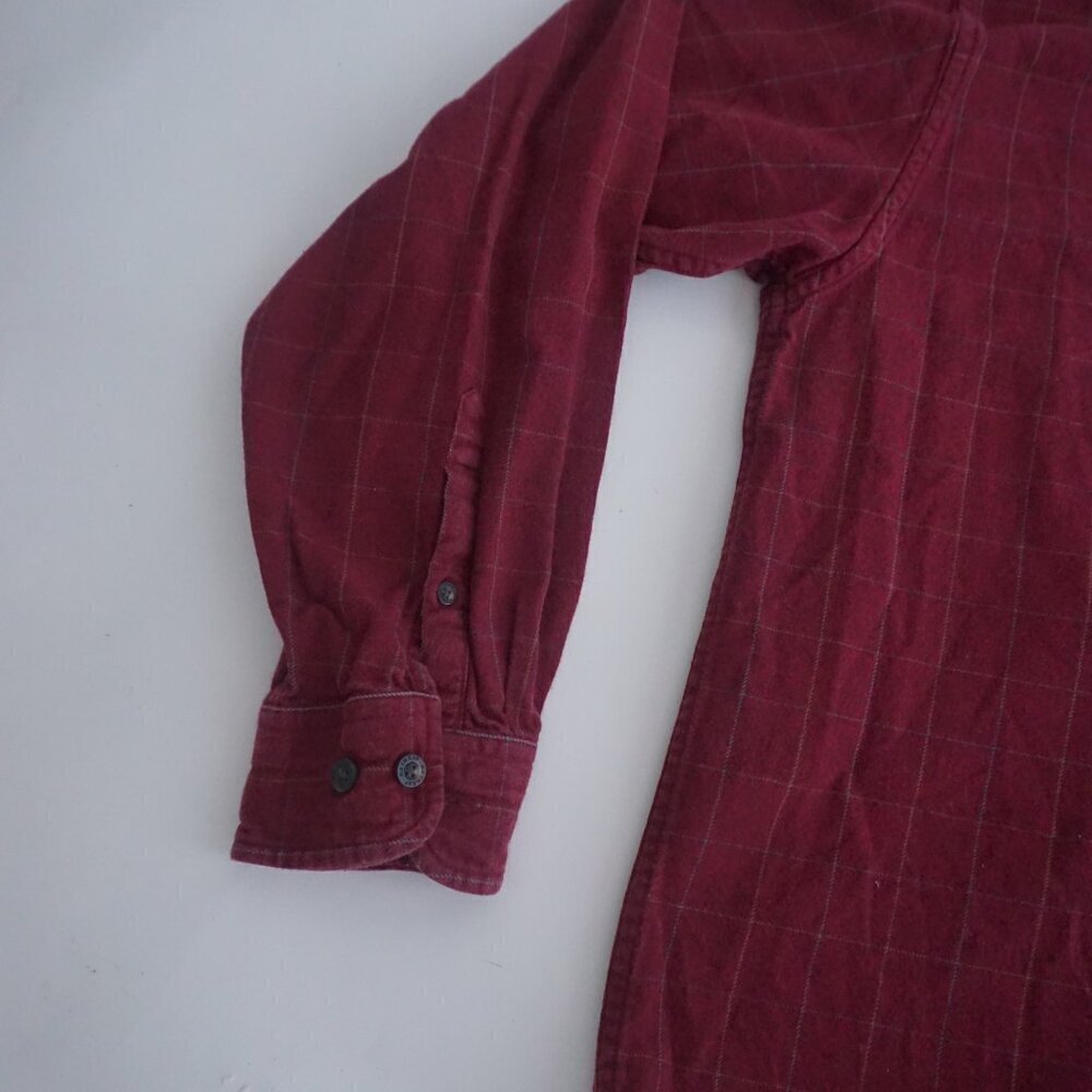 Vintage Retreat Maroon Checker Pattern 100% Cotton Button Down Dress Shirt L - Picture 8 of 10